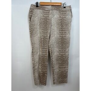 Valerie Bertinelli Dress Pants Capri Tan with White‎ Print Womens Size 10
